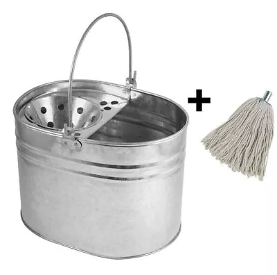 Durable Metal Mop Bucket Galvanised Cotton Floor Mop Head Set Strong 14 LITRE LT • £11.99