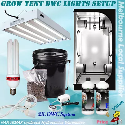 Hydroponics Grow Tent CFL T5 Propagation Grow Light 21L DWC System Nutrient Kit • $375