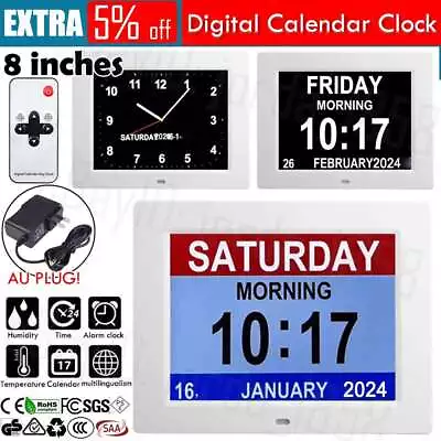 Extra Large Dementia Clock 8  Digital Calendar Day Clocks LED Alarm Clock Wall • $45.85