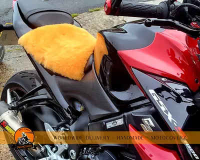 Motorcycle Motorbike Square Merino Sheepskin Pad Seat Cover 35cm Orange Seat • $41.02