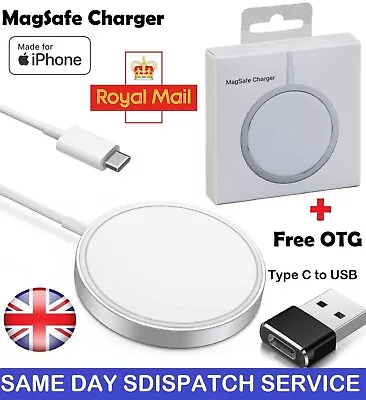 MagSafe Wireless Fast Charger 15W Apple IPhone 15 14 13 12 +USB To USB-C Adapter • £3.49