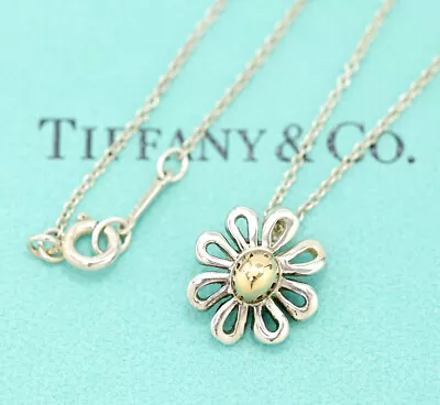 Tiffany & Co. Daisy Flower Necklace 16  Silver 925 & 18K Gold Auth W/Bag O1128 • $295.06