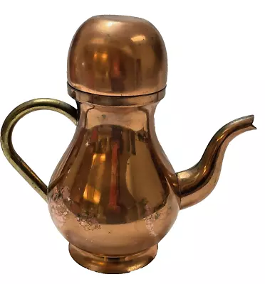 VTG Copper Coffee Tea Pot With Round Bottom Cup As Lid Brass Handle ODI Portugal • $28