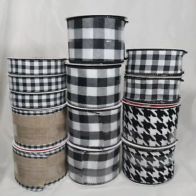 Lot Of 13 NEW Black White Plaid Hounds Tooth Burlap Matching  Design Ribbon  • $15.69