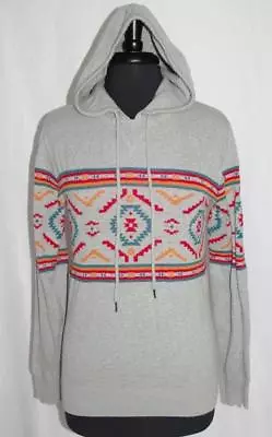 Mens Hooded Sweater Small Aztec Print On Gray Carbon Brand NWOT • $14.99