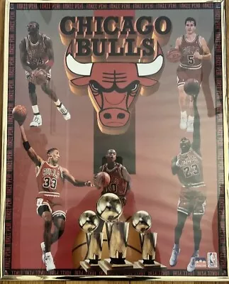 🔥Vintage 1993 Starline NBA Chicago Bulls Three-Peat Championship Poster Sealed! • $12.95