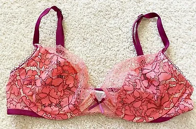 Victorias Secret Push Up Bra Size 32B Angels Pink Salmon Sheer Lace Wire Spring • $20