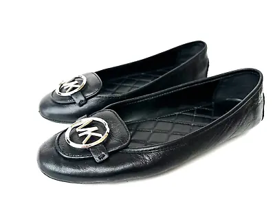 Michael Kors MK Black Leather Ballet Flats Shoes Loafers Size 8 • $38