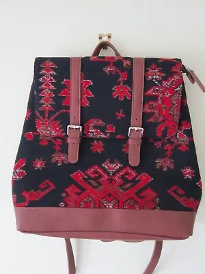 Laura Ashley Bag Tapestry Backpack Wool Red Blue Vintage Tan Tweed Aztec Navajo • £24.99