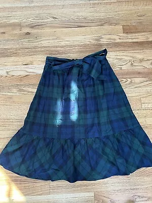 NEW J. Crew Factory | Big Bow Midi Skirt Blackwatch Navy Blk Grn Plaid Sz 2 • $39.99