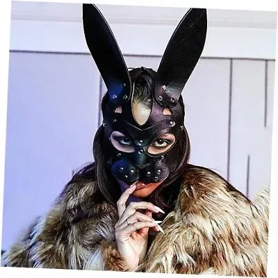 Leather Rabbit Mask Punk Black Cat Masks Cat Head Mask Halloween Party Black1 • $26.92