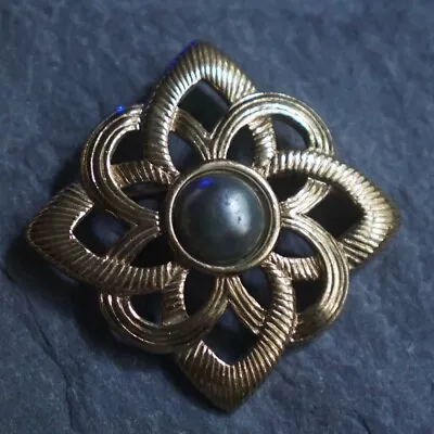 Vintage Brooch - Celtic Style   Cabochon - Gold Tone Metal • $7.14