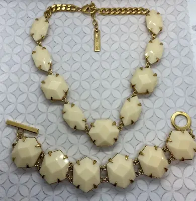 Vince Camuto Faceted Cream Hexagons Gold Tone CHUNKY Necklace Bracelet Set • $25