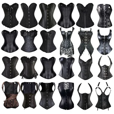 Women Corset Top Gothic Black Boned Steampunk Lace Up Waist Training Bustier U43 • $21.79