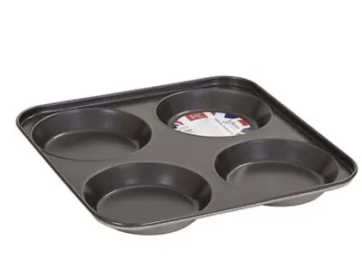 2x Yorkshire Pudding Tray 4 Cup Carbon Non-Stick Steel Oven Baking Roasting Tin • £10.99