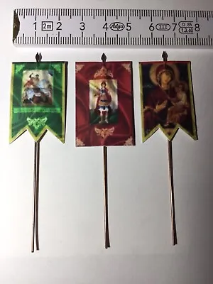 766) 3x 28mm Dark Ages Crusades Medieval Renaissance Religious Banners +flagpole • $9.31