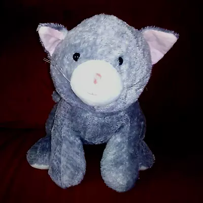 Goffa International KITTY CAT Grey Long Soft 12in Plush Pink Nose Inner Ears • $17.99