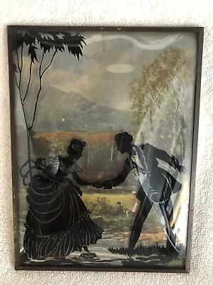 Vintage Reverse Painted Convex Glass Silhouette Picture • $28