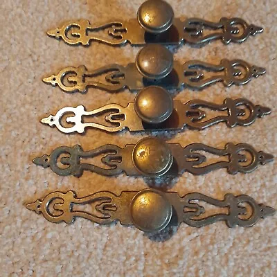 5  Vintage  Metal 30mm Knobs With Escutcheon  Backplates For Drawer Cabinet... • £3.75