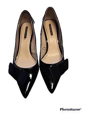 NWOB Zara Basic Collection Women’s Pointed Toe Black Patent Bow Pumps 🌺 Size 9M • $13