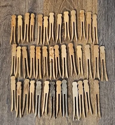 Vintage Wooden Wood Clothes Pins Lot Of 40 Flat Head Crafts? Weathered Variety  • $10.39