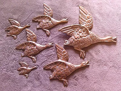 Vintage Set Of 6 Brass Graduated Wall Hanging Flying Ducks - Excellent Condition • £49.99