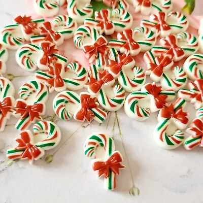 Christmas Candy Cane Flatbacks Resins Pack Of 20 Bow Embellishments Crafts • £4