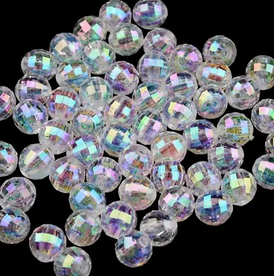 ❤ 100 FACETED Acrylic Clear AB Spacer Beads 6mm 8mm Jewellery Making Earrings ❤ • £1.75