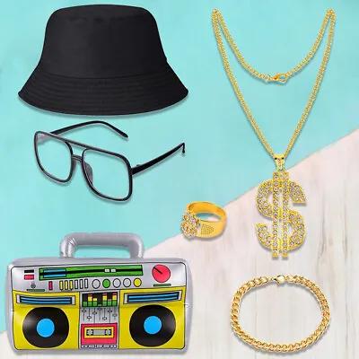 80s 90s Costume Outfit Set Hat Dollar Necklace Glasses Bracelet For Retro Party • $13.49