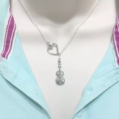 I Love Violin Handcrafted Silver Lariat Style Y Necklace. • $19.99