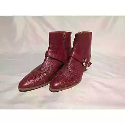 Zara Micro-Studded Heeled Red Leather Western Cowboy Ankle Boots Women's 11 Eu42 • $30