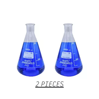 Erlenmeyer Flask 3000 Ml Borosilicate Glass 3.3 Narrow Neck Set Of 2 Pieces • $74