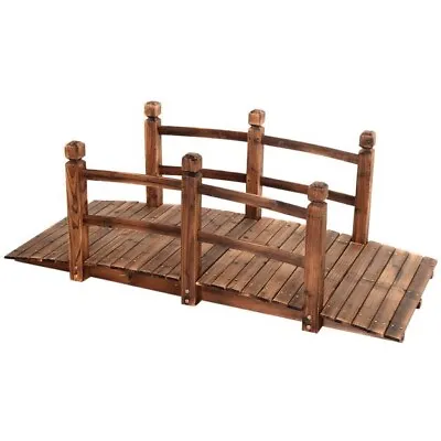 Brown Wooden Garden Bridge With Safety Railings For Yard Patio Feature • £79.99