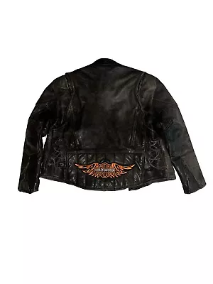 Vintage Genuine Leather Motorcycle Jacket W/Harley Patch Size 44 Women’s  • $79.99