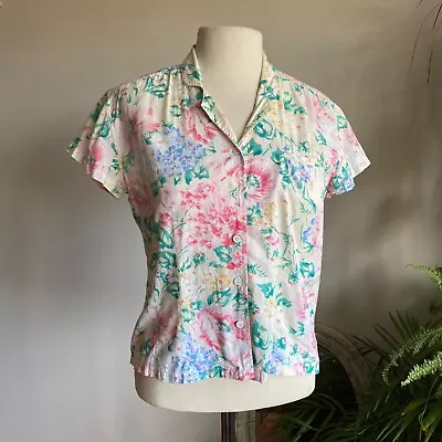 Phool Authentic Vintage Indian Cotton Floral Blouse 12 Multi Pastel Cottage Core • $18.94