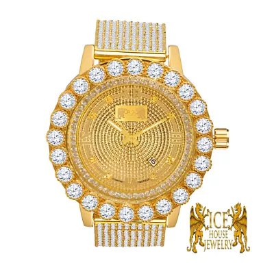 Mens Yellow Gold Roman Dial Bezel Khronos Jojino Joe Rodeo Genuine Diamond Watch • $199.99