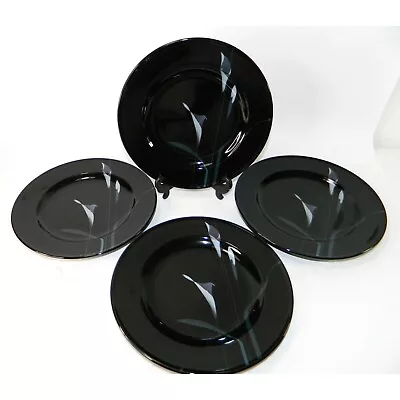Mikasa Galleria Opus Black FK701 Set Of 4 Salad Plates  Calla Lilly On Black • $28.99