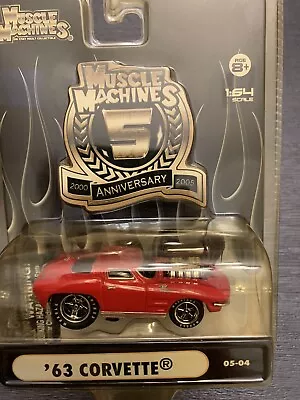 Muscle Machines 5 Year Anniversary 2000-2005 1:64 ‘63 Corvette Red. New In Box. • $1