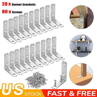 20 Pcs L Bracket Corner Brace Sets Silver Stainless Steel 90 Degree Right Angle • $8.75