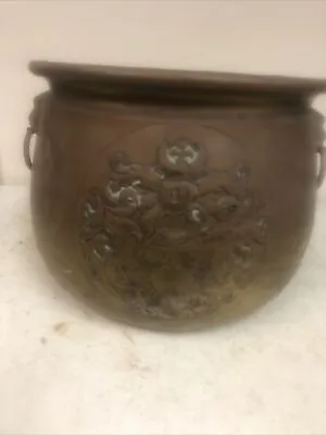 Old Gold Copper Embossed Planter Coal Scuttle Bucket Can Shaped Storage Fireside • £29.99