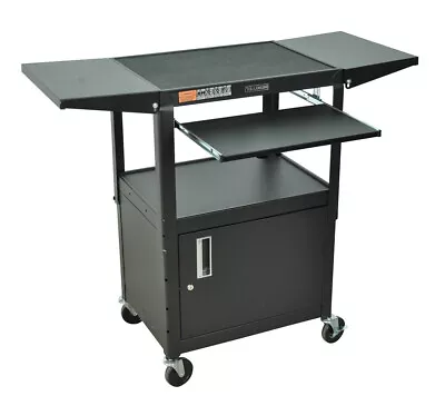 Luxor Adjustable Height Black Metal A/V Cart W/ Pullout Keyboard Tray Cabine... • $525.88