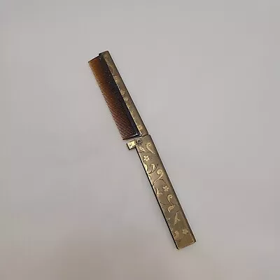 Vtg Compact Zell Fifth Ave Gold Brass Toned Makeup Folding Comb Etched Incised  • $5