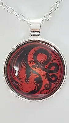 YING YANG 27mm Glass Art Dragon Phoenix Charm Pendant Necklace Chain Jewellery • £3.90