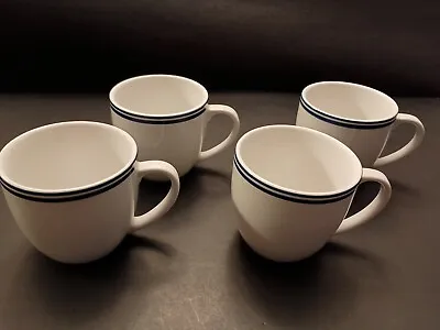 (4) Cuisinart Fine European Vitrified Porcelain Coffee Mugs Poland Blue Stripes • $29.95