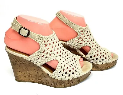 Mudd Womens Shoes 7.5 M Wedges Beige Sandals Espadrilles 4  Heel Cork Cut Out • $8.03