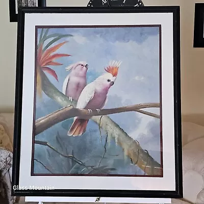 Vintage Signed 2 Mitchell Pink Cockatoos 26x30 Framed Oil On Canvas Artwork • $61.98