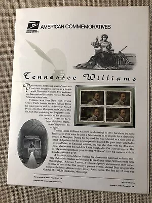 USPS Commemorative Panel 473 #3002 Tennessee Williams Writer Mint Blk/4 1995 • $4.25