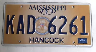 MISSISSIPPI Base License Plate State Seal Hancock Co.- KAD 6262- Expired-3+ Yr • $12