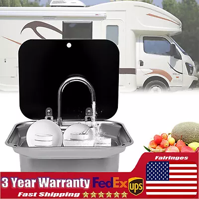 RV Bar Kitchen Sink Stainless Steel Caravan Camper Hand Wash Basin With Faucet  • $150.10