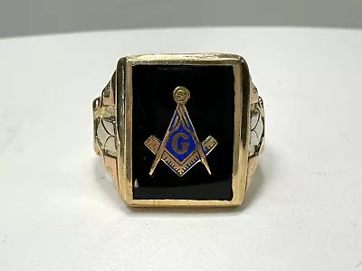 Vintage Masonic Freemason 10k Tri Gold Onyx Ring Sz 11 7.9g 18mm • $349